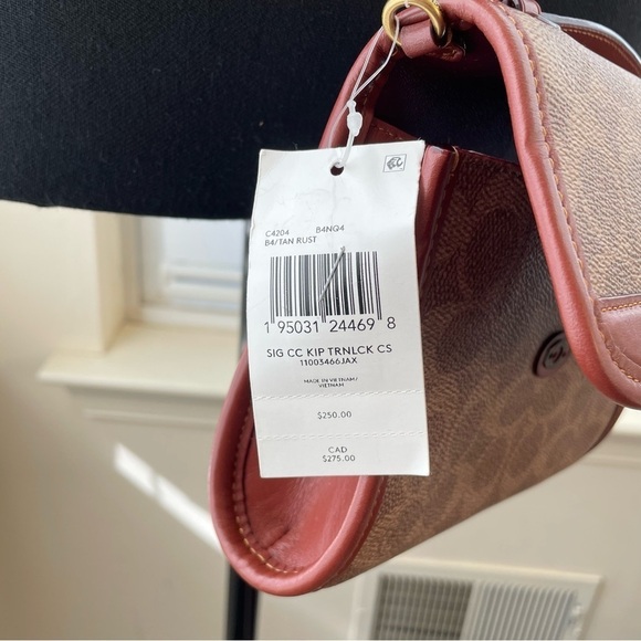 NWT COACH Coated Canvas Kip Turnlock Crossbody B4/Tan Rust 7”x5.25”x4” AS IS - Picture 4 of 12